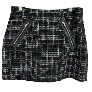 Green Plaid Mini Skirt Faux Leather Zipper Accents